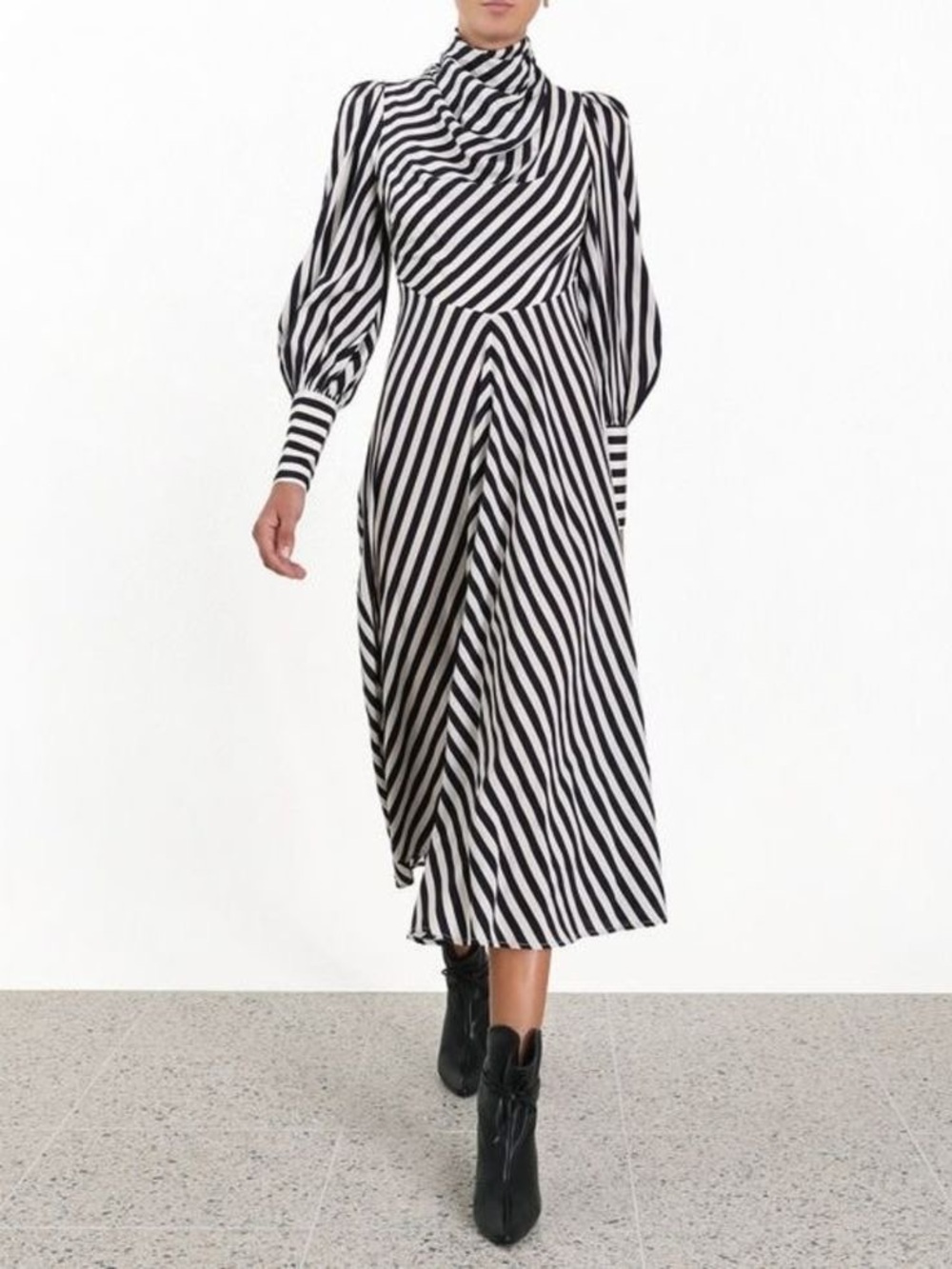 Zimmermann Aliane Moncur cowl neck silk mid-length long sleeve dress, Size 0